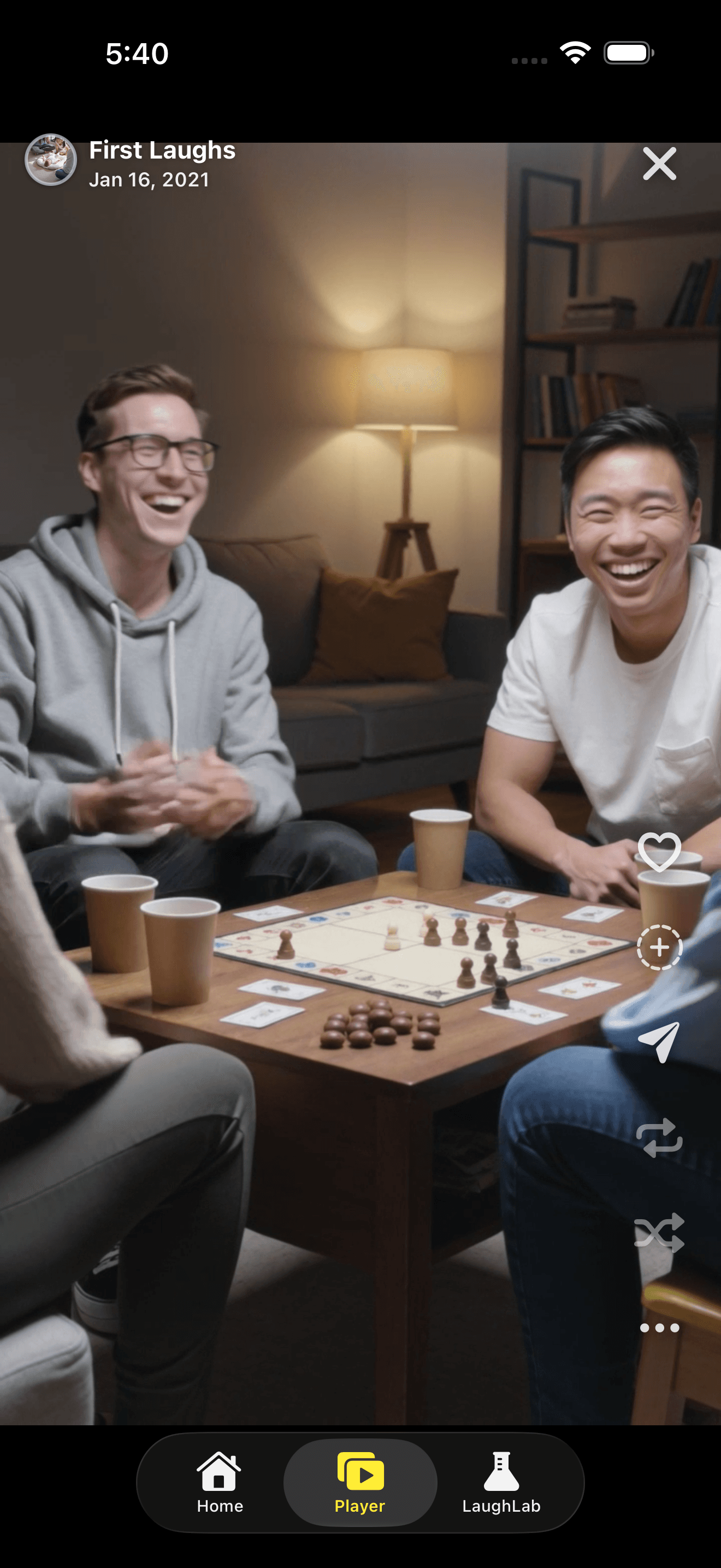 Laughify clip player showing a short laugh moment